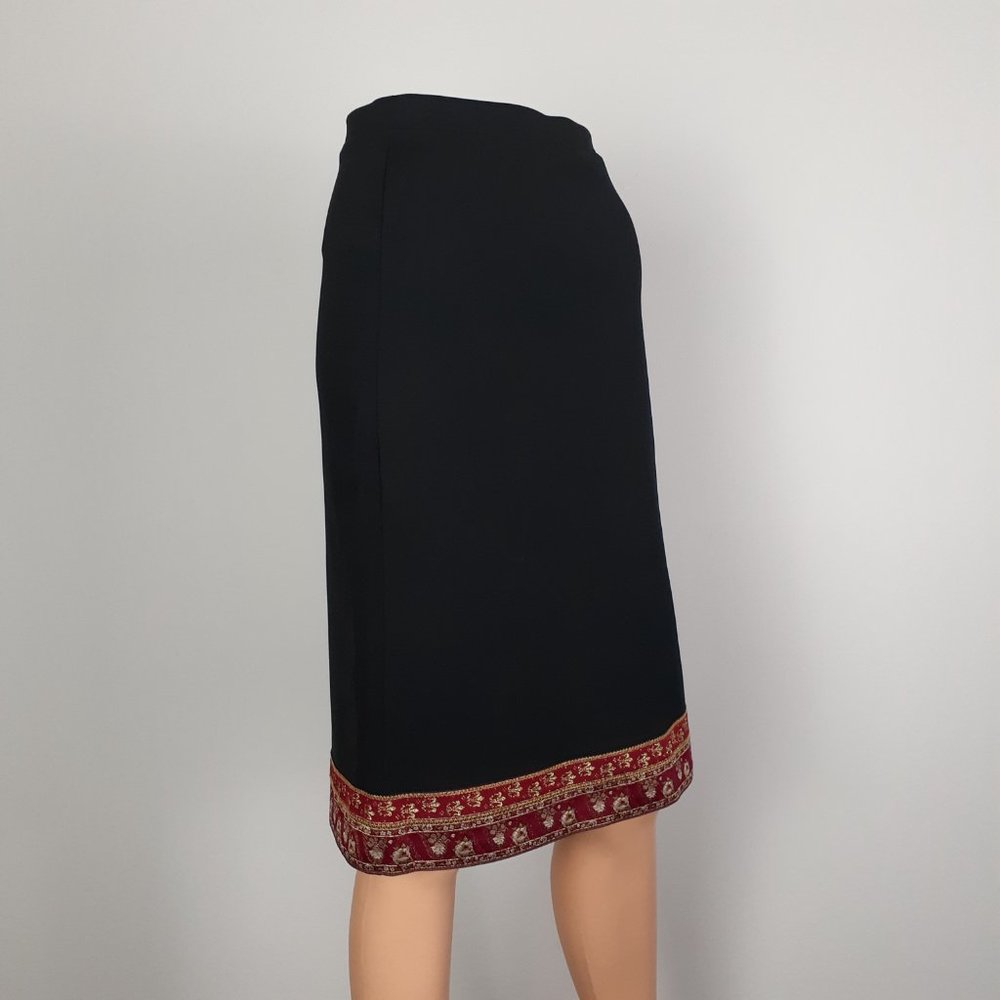 Vintage Black Skirt with Red Patterned Hem - Picture 2 of 8